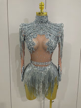 Women Sparkly Rhinestone Sequin Tassel Stretch Bodysuits 2025 New Arrival Birthday Party Nightclub Dj Stage Performance Costume